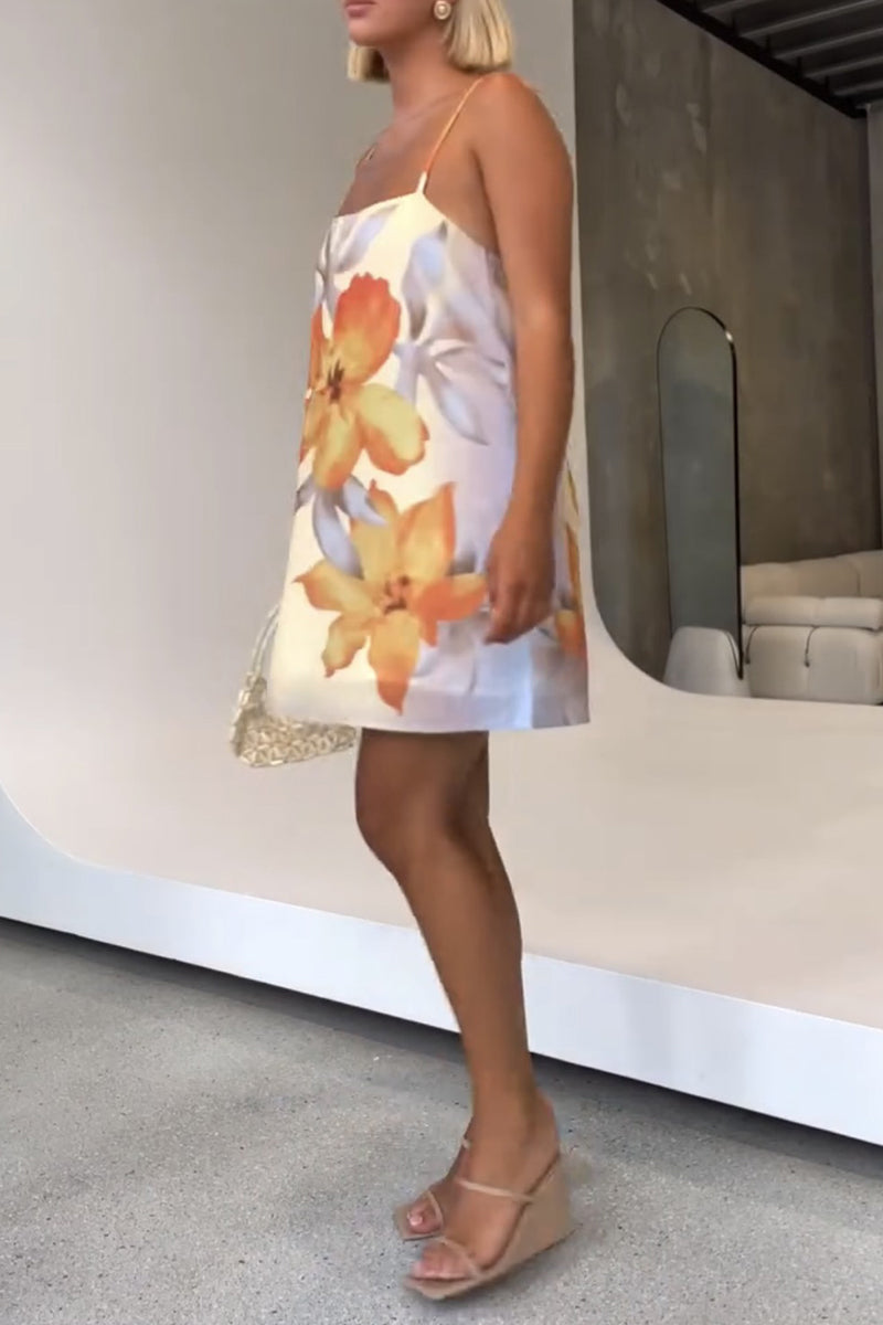 Robe sexy à imprimé floral et dos nu avec col carré contrasté