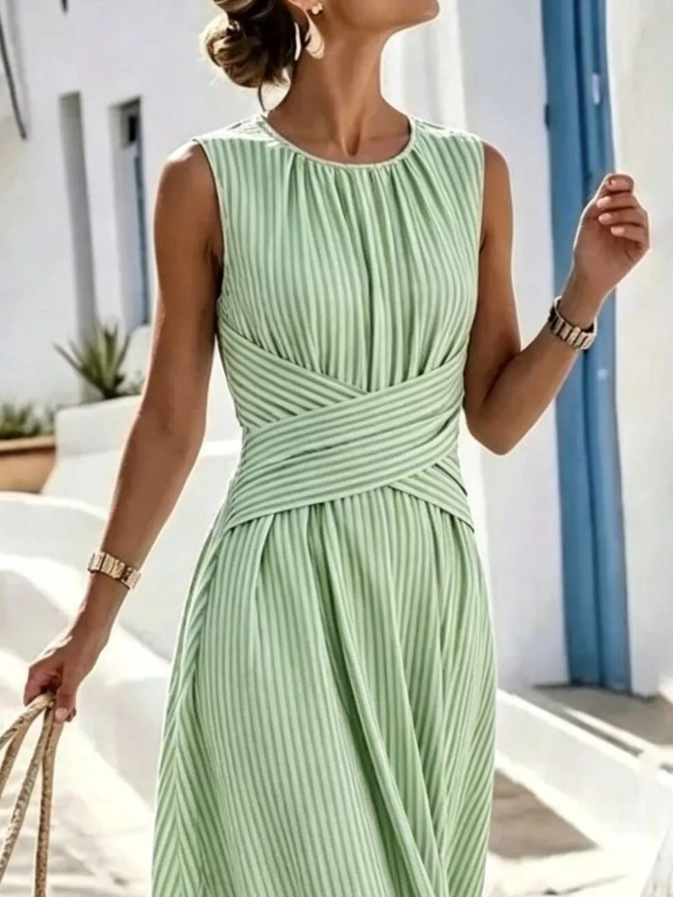 Full Size Striped Sleeveless Maxi Dress Plus Size | Diva USA