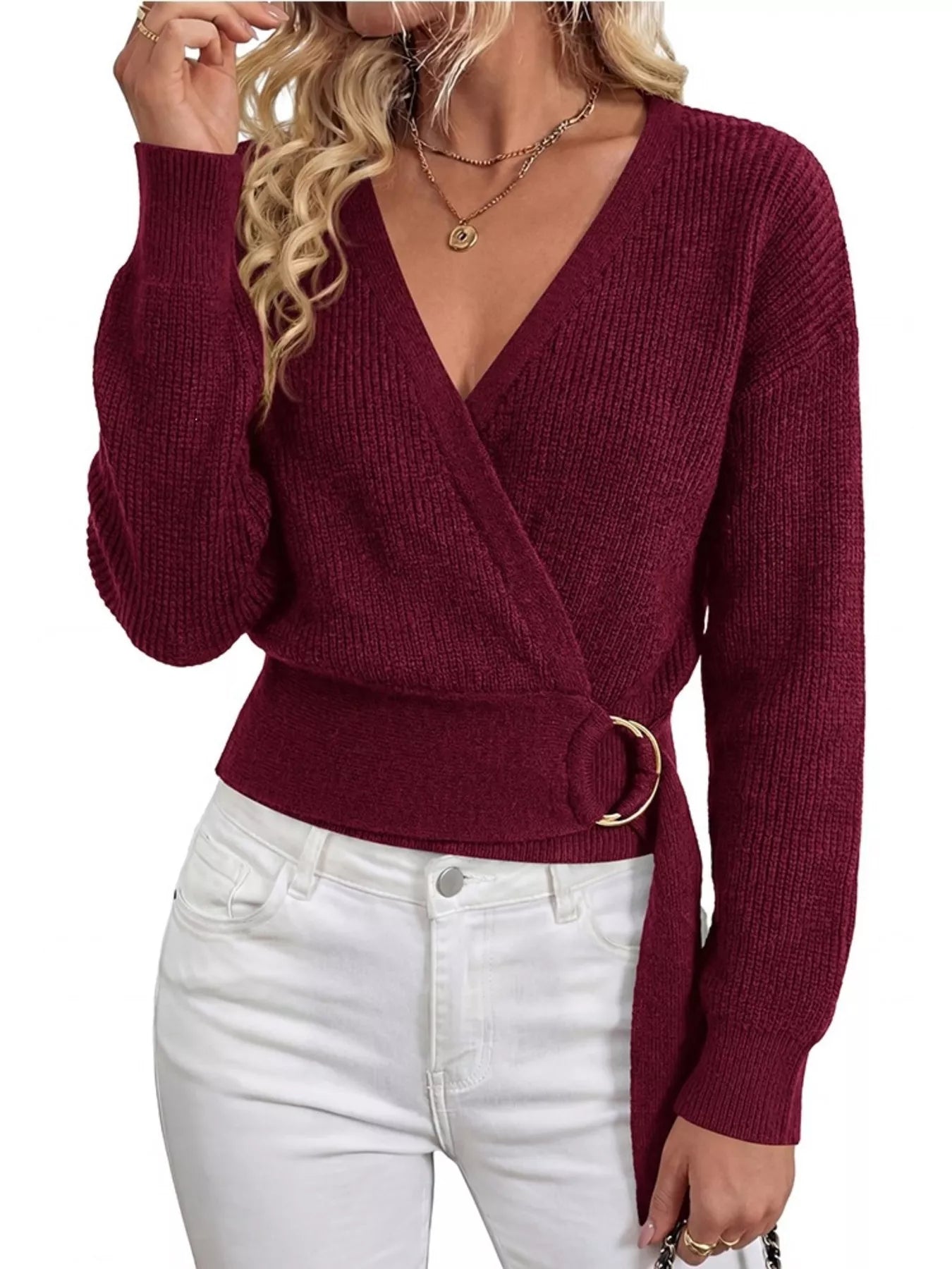 Metal Ring Detail Dropped Shoulder Sweater