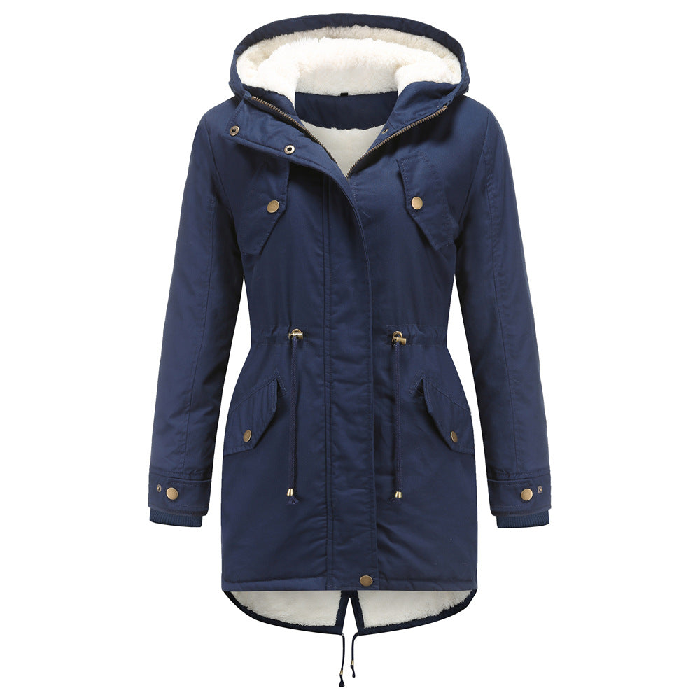 Solid Color Hooded Cotton-Padded Coat