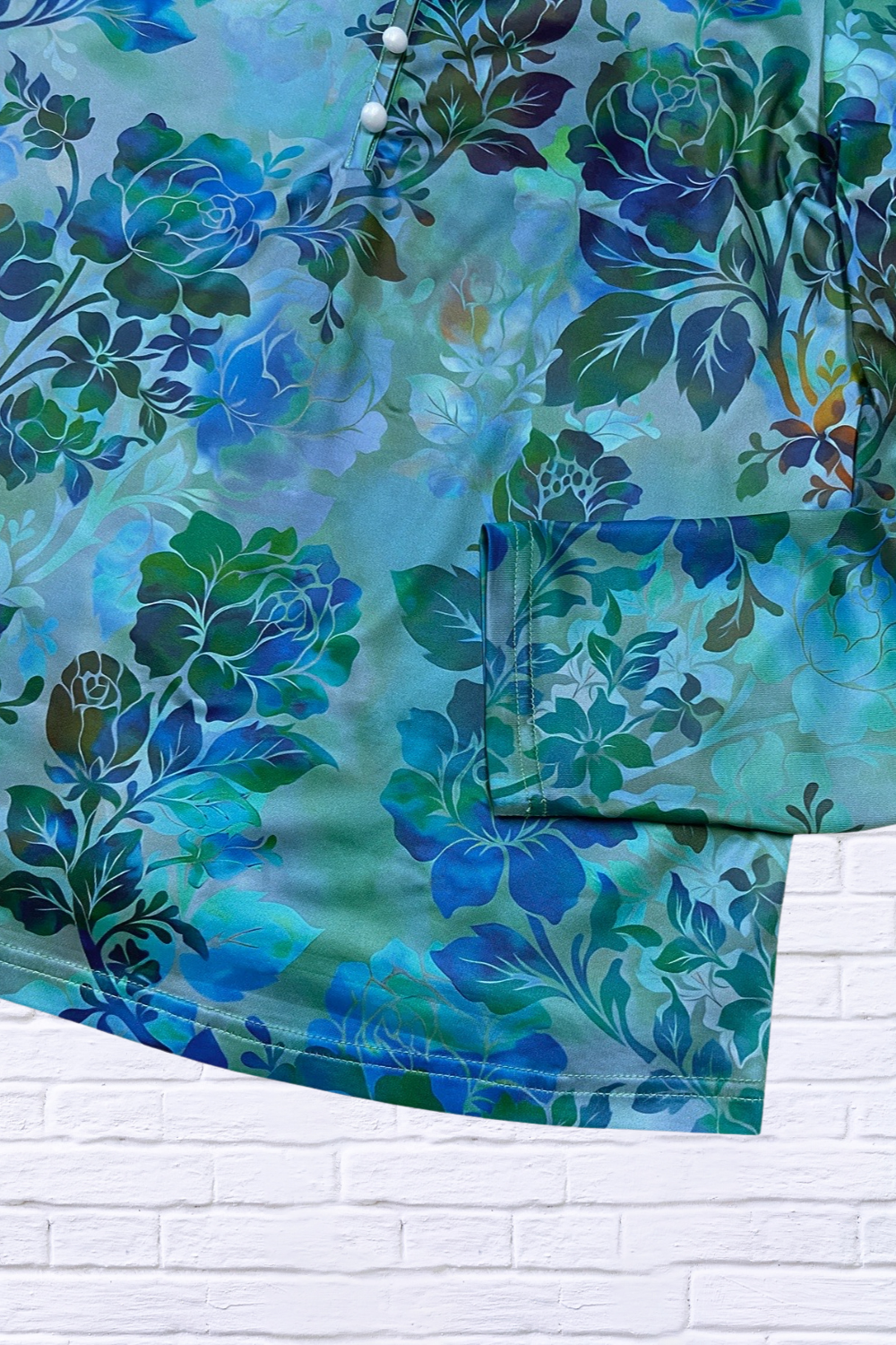 Printed Floral V-Neck 3 Button Long Sleeve Blouse