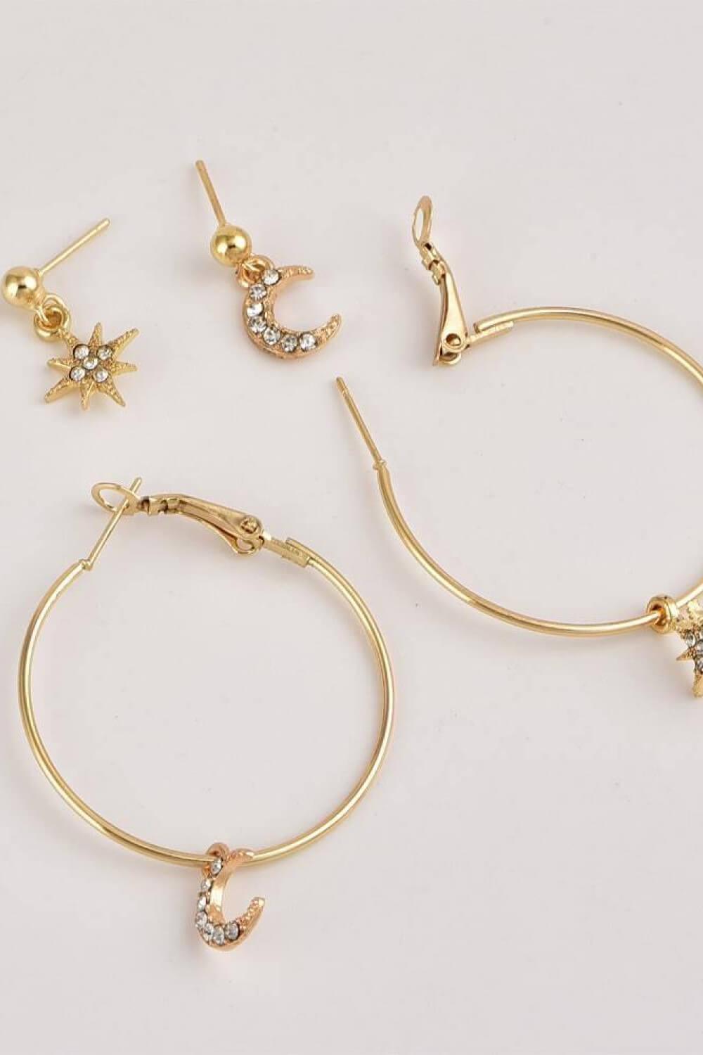 Blue Zone Planet | 2-Pair Moon and Star Drop Earrings