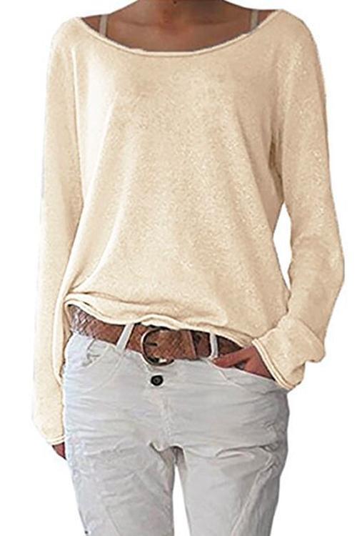 Simple Solid Long Sleeve T-shirt Apricot