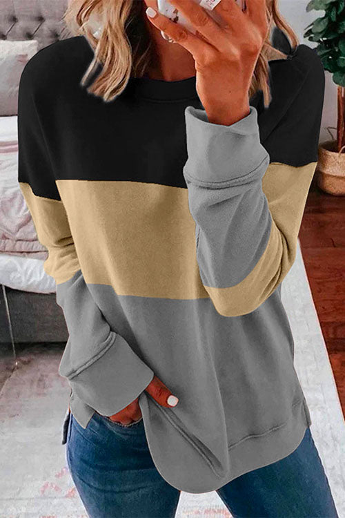 Crewneck Long Sleeve Color Block Sweatshirt Yellow