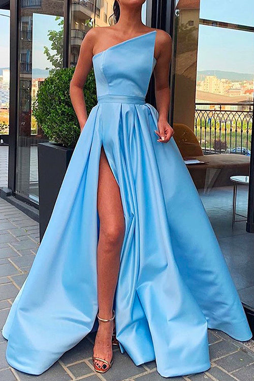Off Shoulder Sleeveless Slit Maxi Party Dress LightBlue