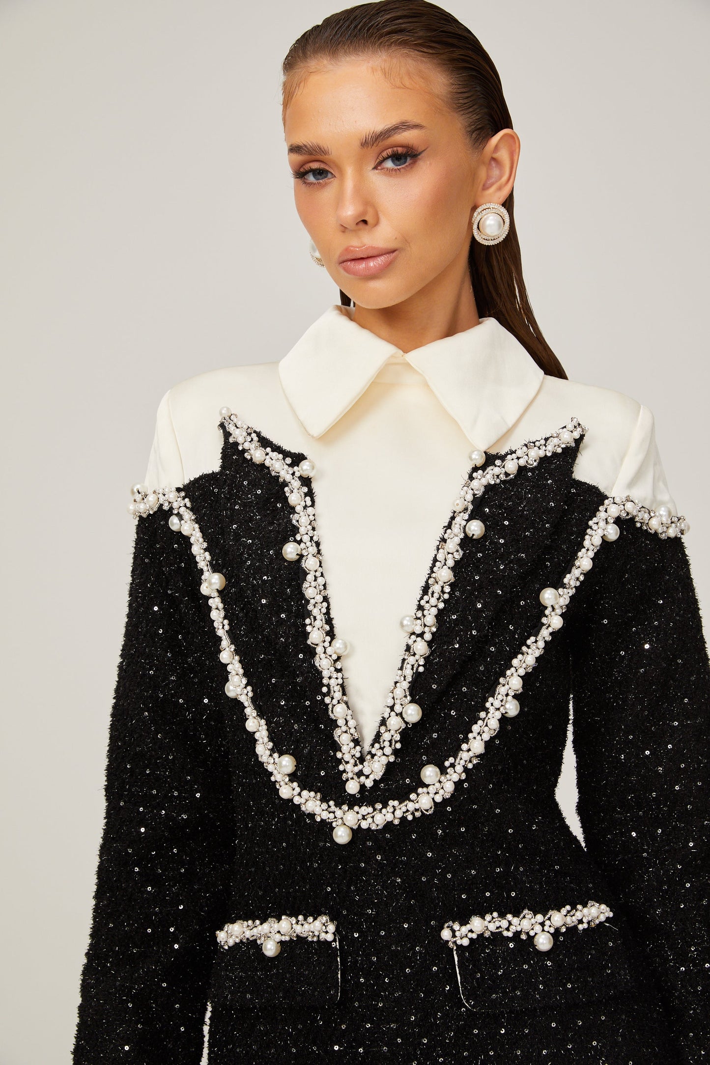 Éléonore faux-pearl tweed mini dress