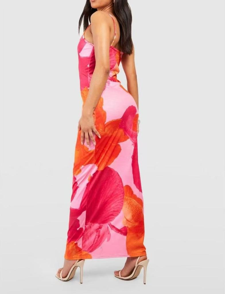 Maxi-Cummikleid mit offenem Rücken, Cut-Out und Blumenmuster