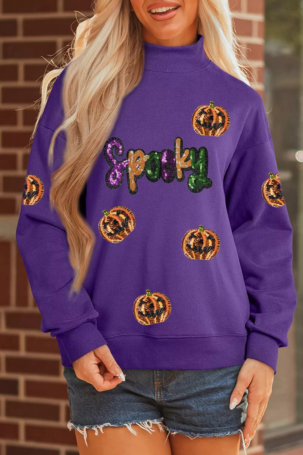 Sequin Pumpkin Spooky Halloween Sweatshirt