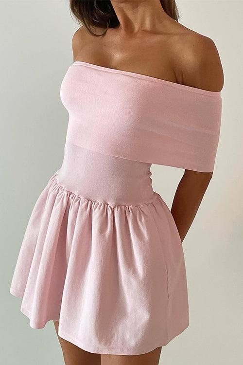 Off Shoulder Knit Ruffle Mini Dress