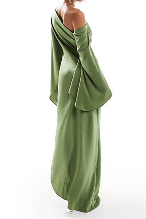 Maxikleid mit ausgestellten Ärmeln, kalten Schultern und Seitenschlitz