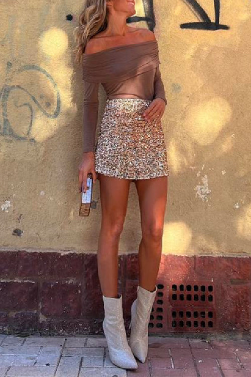 Stretchy High Waist Sequin Mini Party Skirt