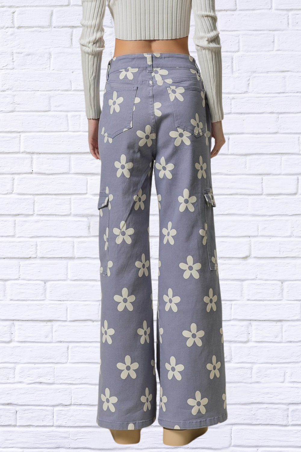 Flower Printed Side Pocket Wide Pants