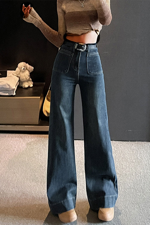 Jeanshose mit weitem Bein und Fronttaschen