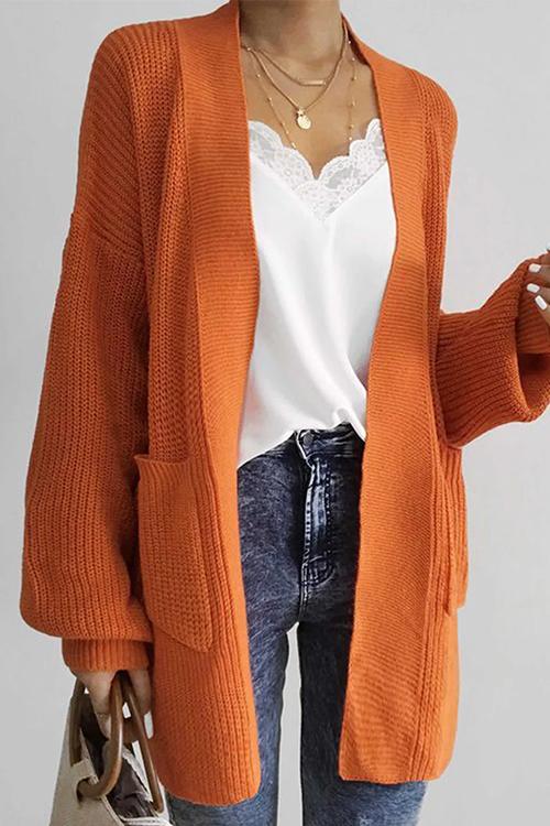 Dorsch Open Front Lantern Sleeve Knit Cardigan Orange