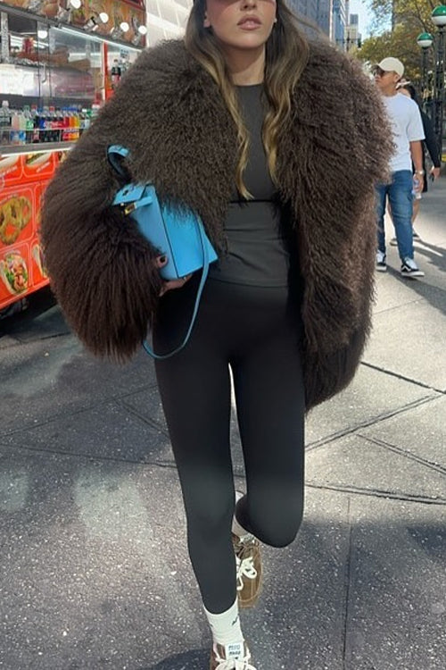 Wintermantel aus Teddyfell mit offener Vorderseite und Kunstpelz