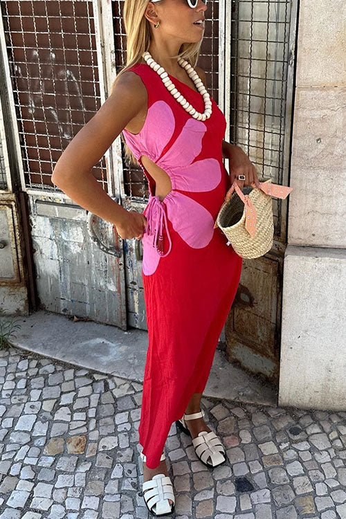 Maxikleid mit Blumenmuster und Kordelzug und One-Shoulder-Träger