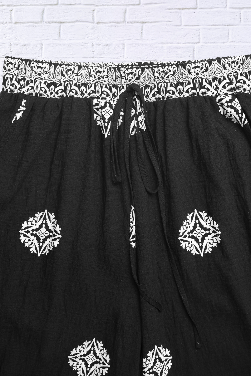 Effortless Elegance: Boho Print Black & White Wide-Leg Pants
