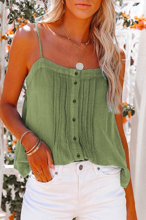 Buttons Square Collar Ruched Cami Top ArmyGreen