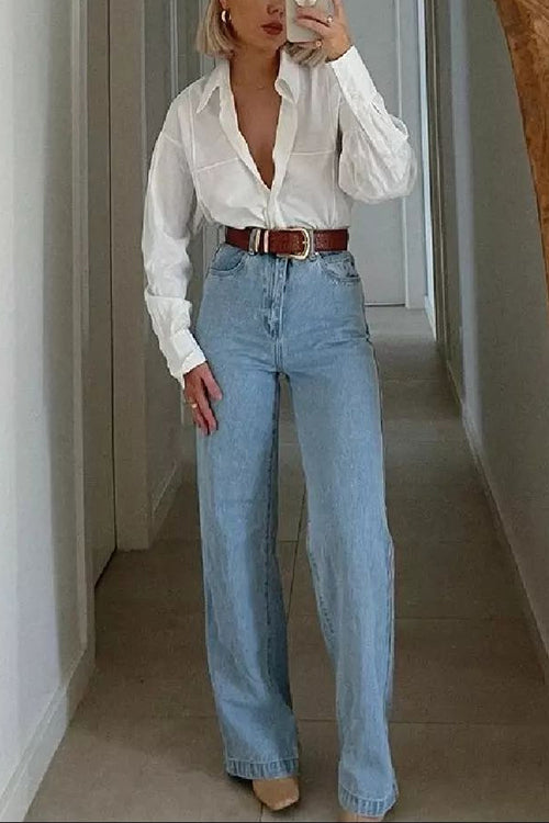 Distressed Wide Leg Boyfriend Denim Pants