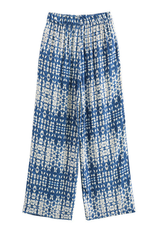 Bedruckte Hose mit weitem Bein und elastischem Bund mit Kordelzug