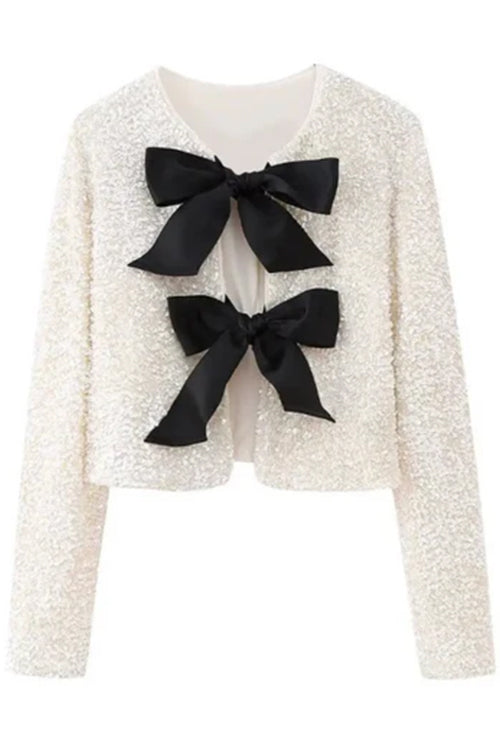 Long Sleeves Bow Knot Glitter Sequin Top
