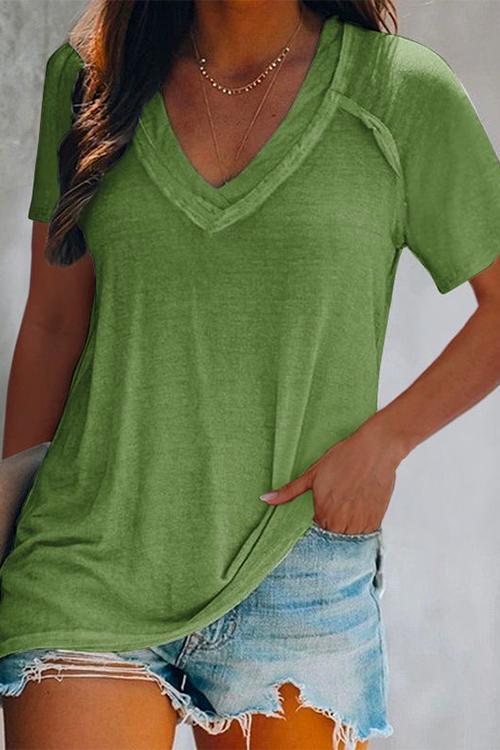 Debi V Neck Short Sleeve T Shirt Green