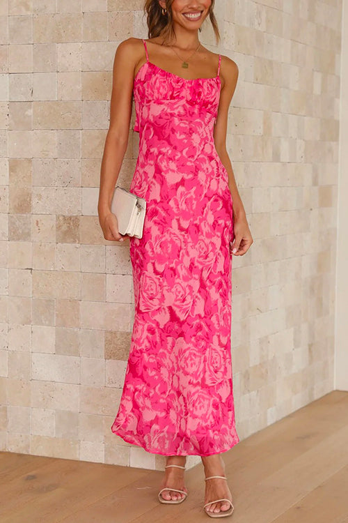 Twist Backless Floral Printed Maxi Cami Dress