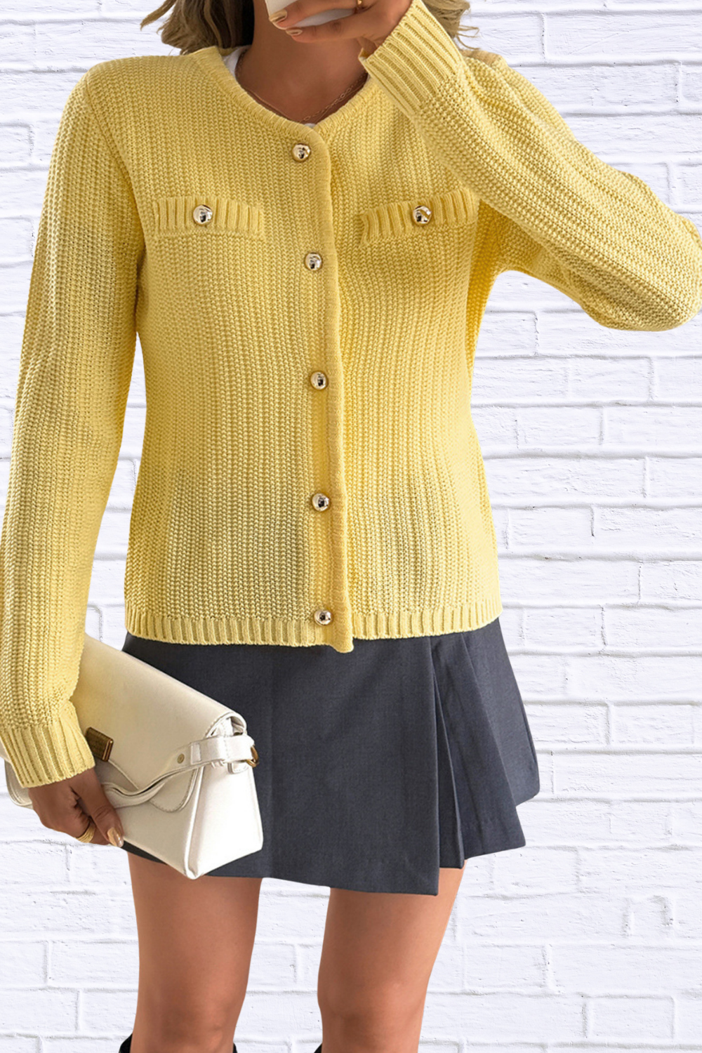 Front Ribbed Long Sleeve Cardigan