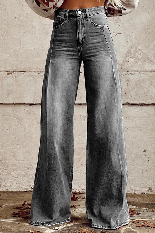 Distressed Wide Leg Casual Denim Pants Gray