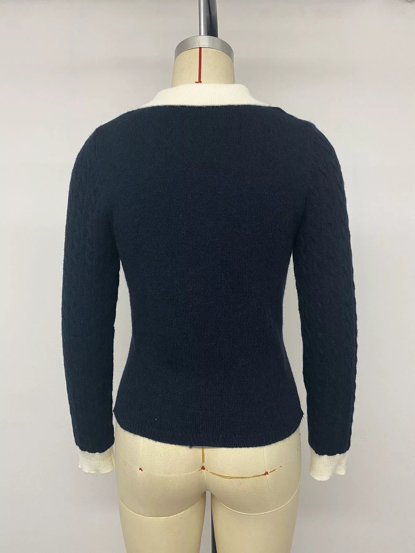 Cable Knit Contrast Collar Sweater
