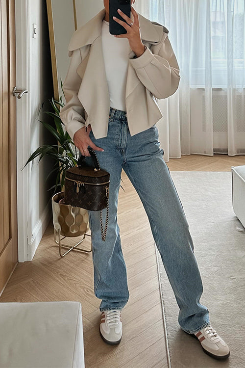 Kunstlederjacke mit Wasserfallkragen und offener Vorderseite