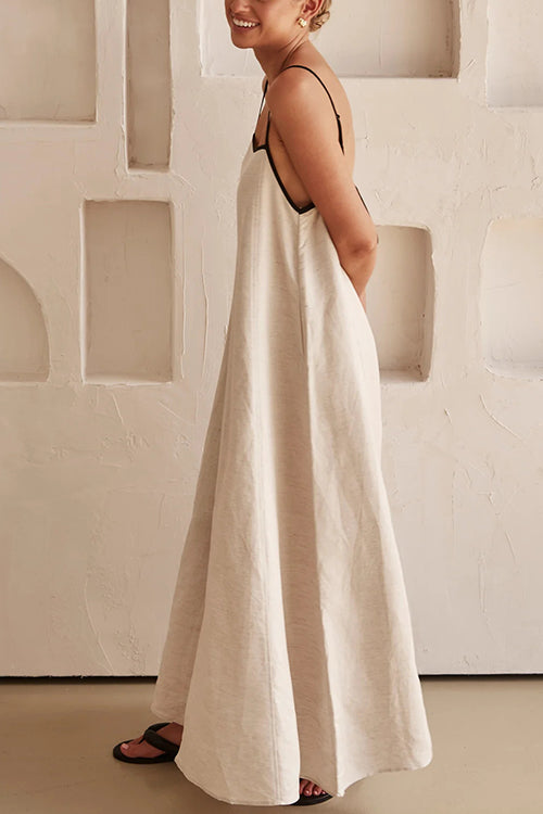 Adjustable Strap Backless Cotton Linen Maxi Dress
