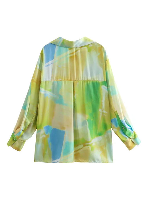 Long Sleeves Button Front Tie Dye Blouse Shirt