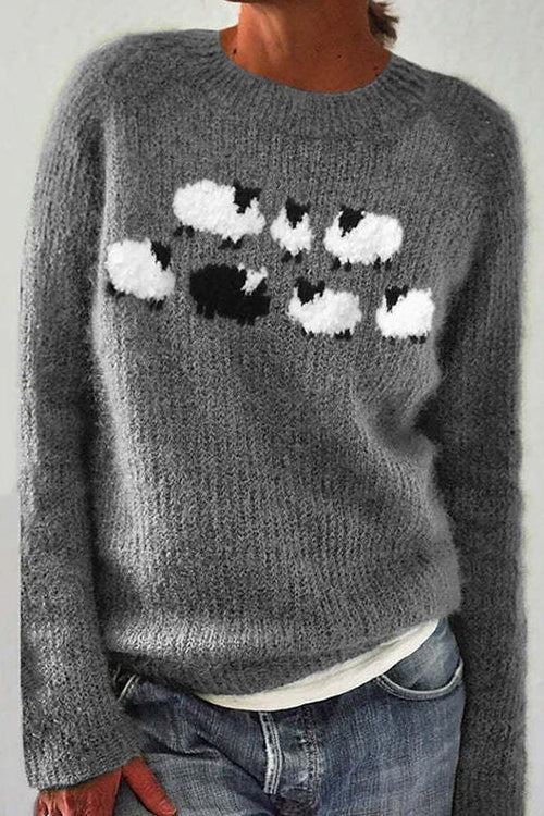 Pull col rond à motif animalier (en 2 couleurs)