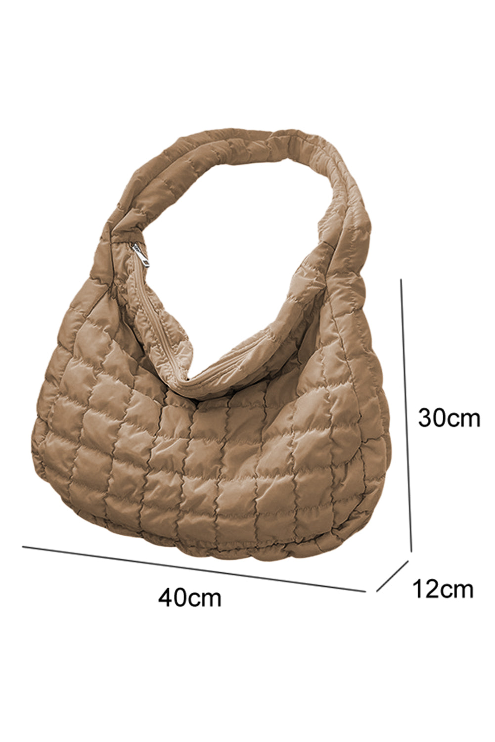 Blue Zone Planet | Light French Beige Quilted Zipper Large Shoulder Bag