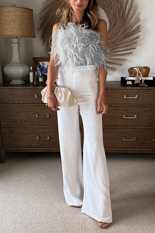 Strapless Faux Feather Crop Top