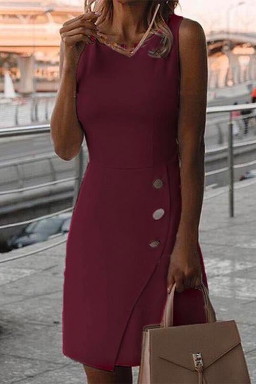 Sleeveless Office Dress Burgundy