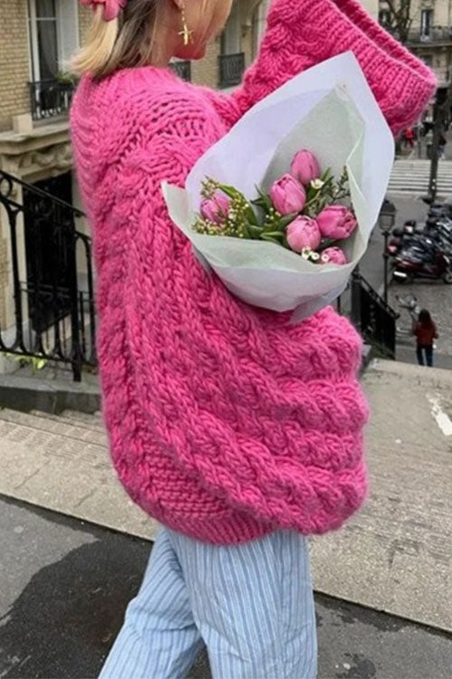 Pull oversize en maille torsadée à col rond