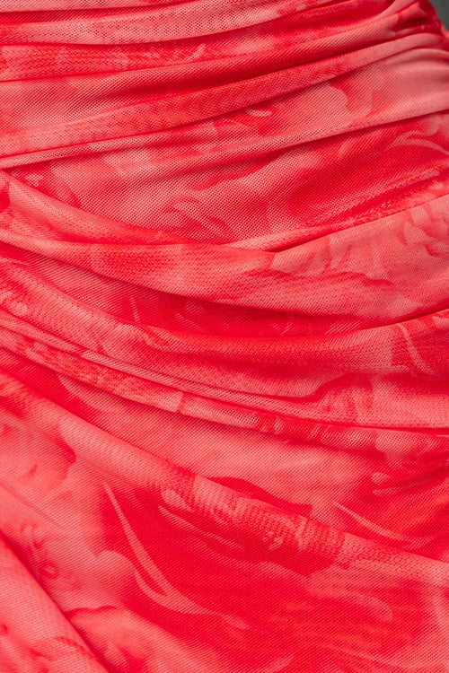 Twist Front Side Slit Mesh Overlay Printed Maxi Cami Dress