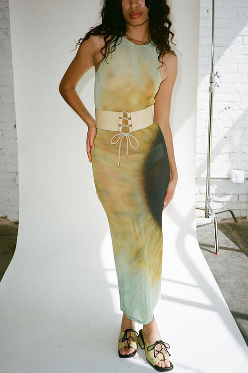 Sleeveless Gradient Tie Dye Bodycon Midi Dress