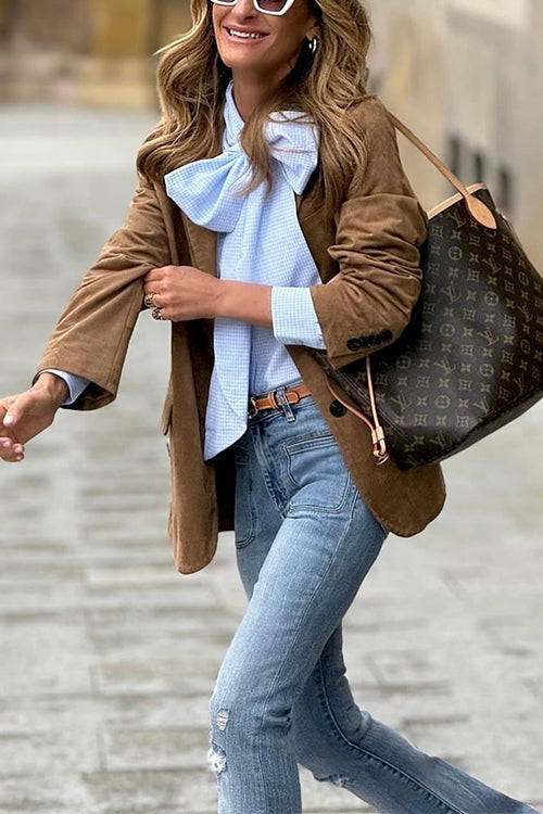 Chemise à imprimé vichy à manches longues et col en V