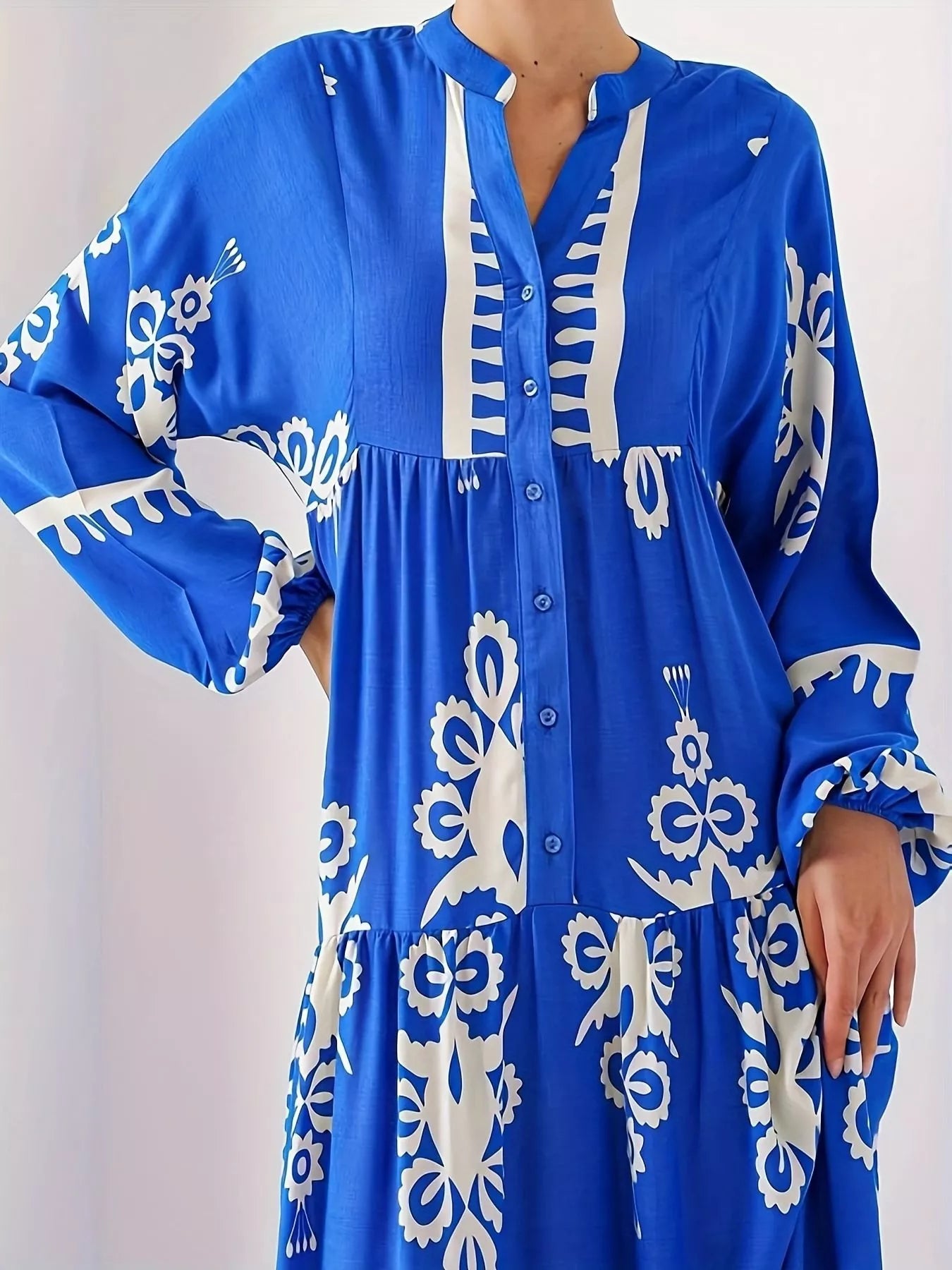Bohemian Print Long Sleeve Maxi Dress