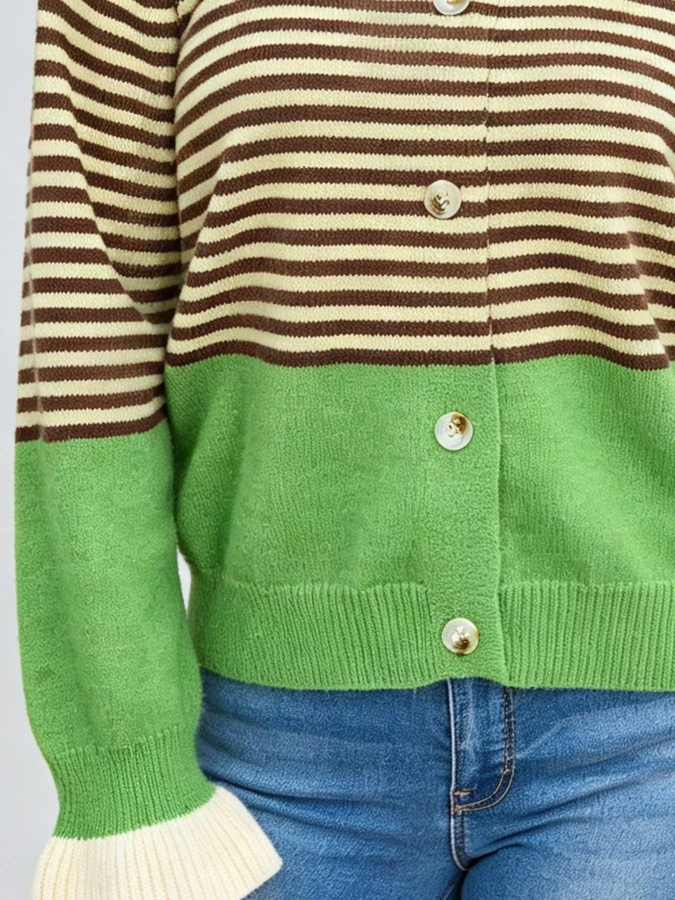 Color Block Striped Button Up Cardigan