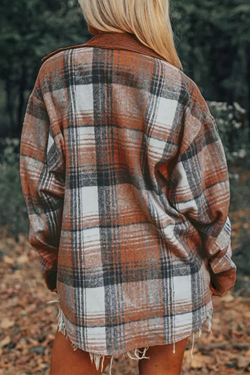 Button Up Corduroy Splice Plaid Shacket