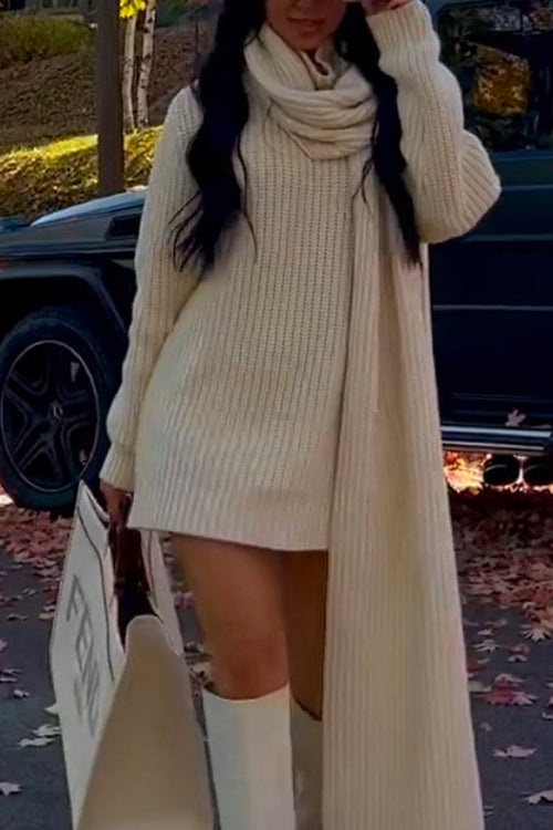 Turtleneck Loose Fit Cozy Pullover Sweater White S M