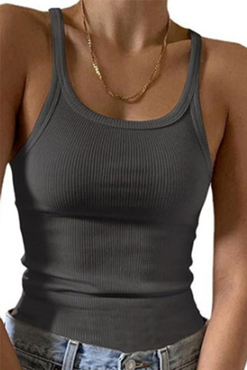 Stretchy Ribbed Knit Crop Cami Top Gray