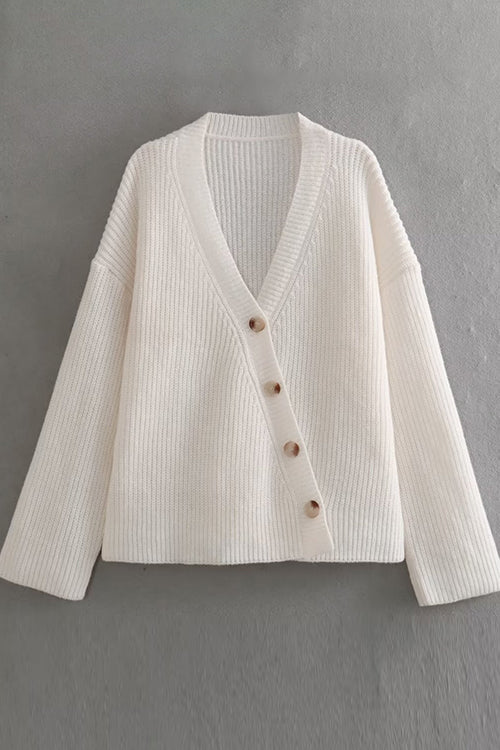 Lockerer Pullover mit V-Ausschnitt und Knopfleiste