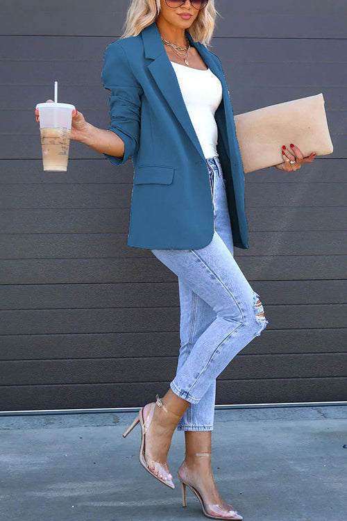 Classic Single Button Back Slit Pocketed Blazer