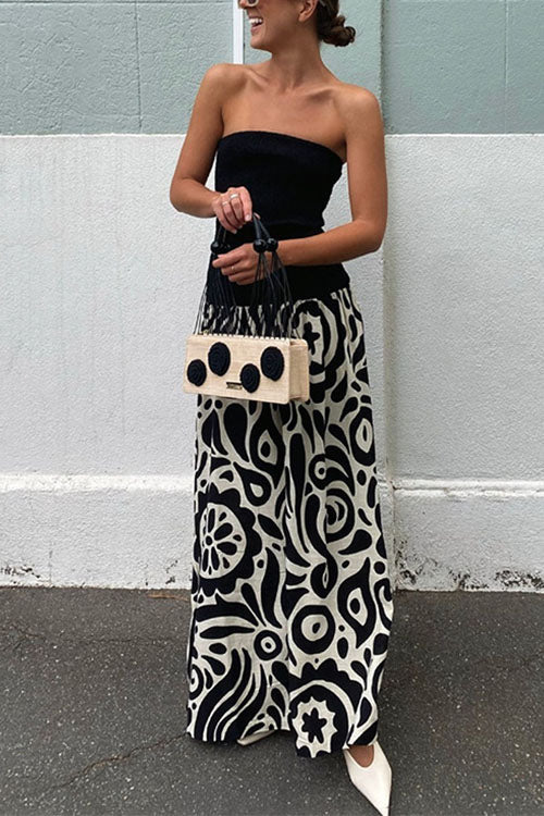 Strapless Tube Color Block Swing Maxi Dress Black