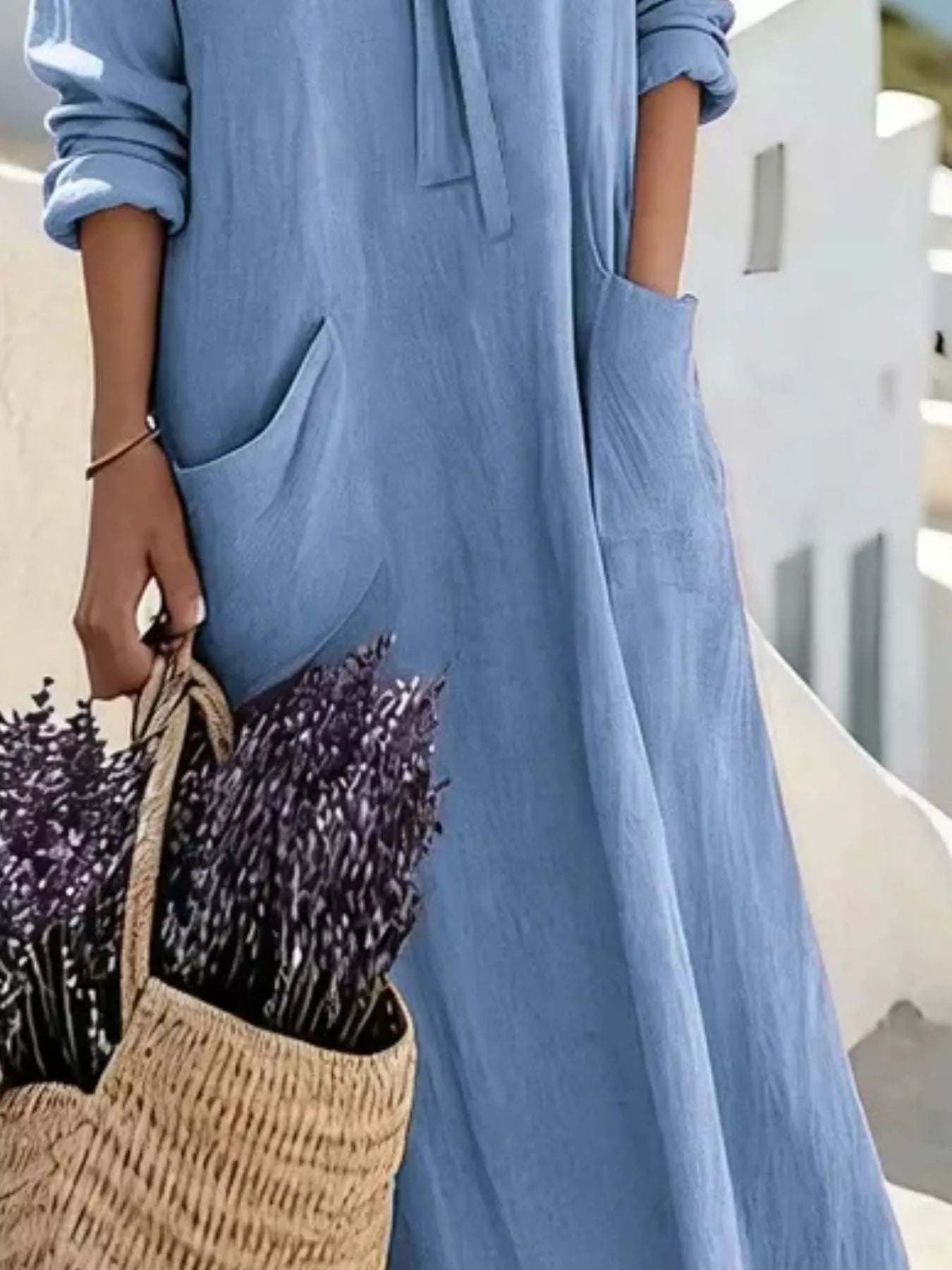 Full Size Long Sleeve Loose Maxi Dress with Pockets Plus Size